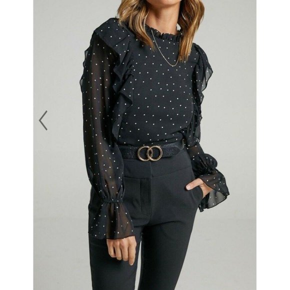 SHOWPO Moving Spots Sheer Sleeves Ruffle Front Top - Picture 5 of 5
